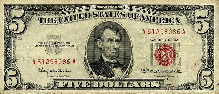 Kennedy's five dollar bill