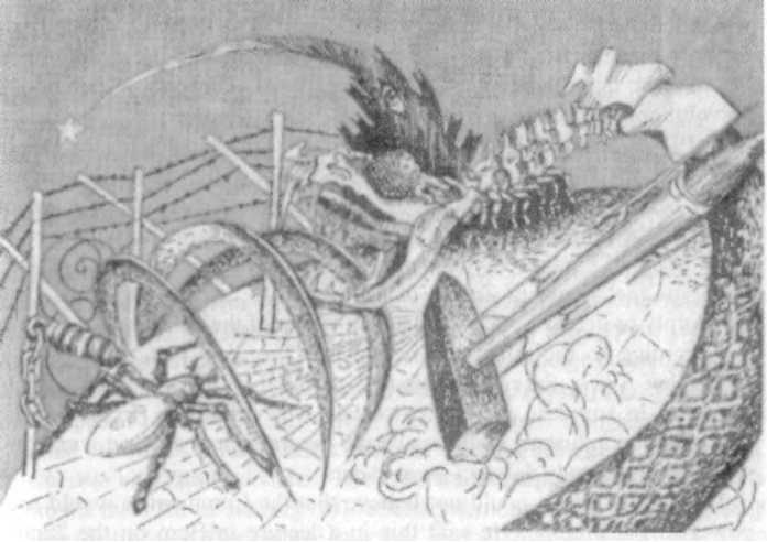 ZioNazi snake devouring the world - concentration camps, skeletons, sickles and destruction